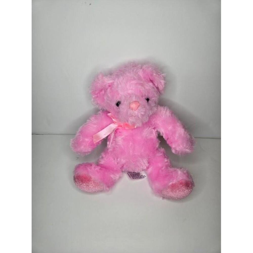 Aurora Pink Plush Bear Fuzzy Baby Girl with Ribbon